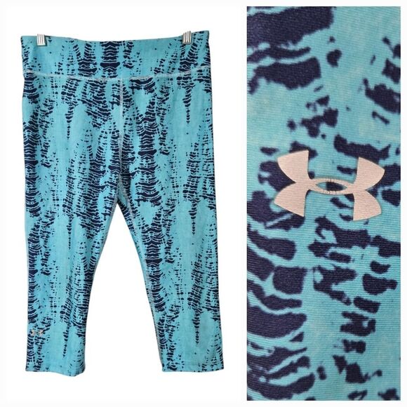 Under Armour Buckle Women's Blue Tie Dye Leggings Alpha Active Tights Cropped UA - Picture 1 of 14